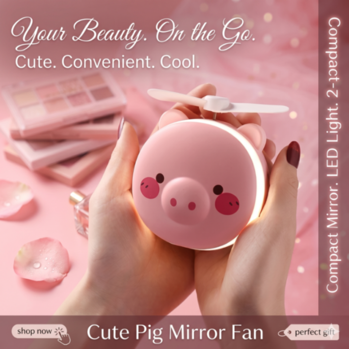 Mirror fan cute pig design